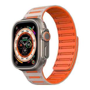 For Apple Watch 46mm / 49mm / 45mm / 44mm Cylinder Magnetic Two-color Loop Silicone Watch Band(Starlight Orange)