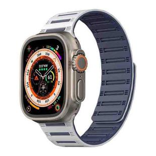 For Apple Watch 46mm / 49mm / 45mm / 44mm Cylinder Magnetic Two-color Loop Silicone Watch Band(White Midnight Blue)