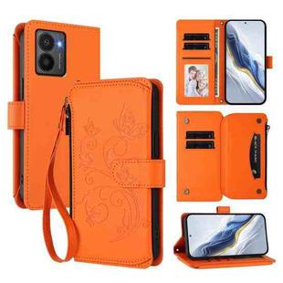 For HMD Fuison Butterfly Love Flower Multi-card Zipper Wallet Leather Phone Case(Orange)