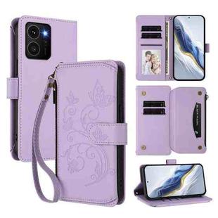 For HMD Skyline Butterfly Love Flower Multi-card Zipper Wallet Leather Phone Case(Light Purple)