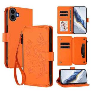For Nothing CMF Phone 1 Butterfly Love Flower Multi-card Zipper Wallet Leather Phone Case(Orange)