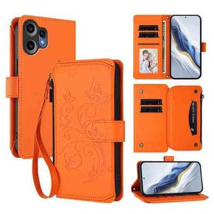 For Nothing CMF Phone 2 Pro Butterfly Love Flower Multi-card Zipper Wallet Leather Phone Case(Orange)