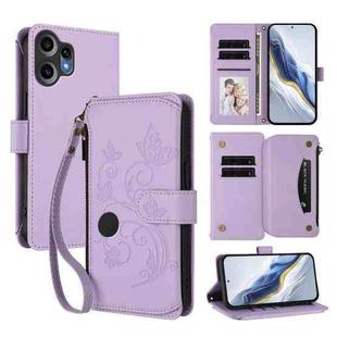 For Nothing CMF Phone 2 Pro Butterfly Love Flower Multi-card Zipper Wallet Leather Phone Case(Light Purple)