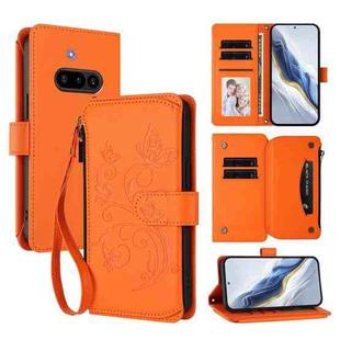 For Nothing Phone 3a Butterfly Love Flower Multi-card Zipper Wallet Leather Phone Case(Orange)