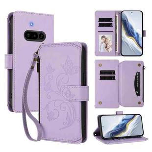 For Nothing Phone 3a Butterfly Love Flower Multi-card Zipper Wallet Leather Phone Case(Light Purple)