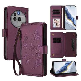 For Nothing Phone 3a Pro Butterfly Love Flower Multi-card Zipper Wallet Leather Phone Case(Dark Purple)