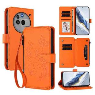 For Nothing Phone 3a Pro Butterfly Love Flower Multi-card Zipper Wallet Leather Phone Case(Orange)