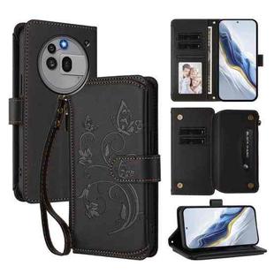 For Nothing Phone 3a Pro Butterfly Love Flower Multi-card Zipper Wallet Leather Phone Case(Black)