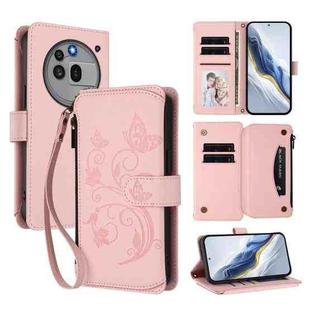 For Nothing Phone 3a Pro Butterfly Love Flower Multi-card Zipper Wallet Leather Phone Case(Pink)
