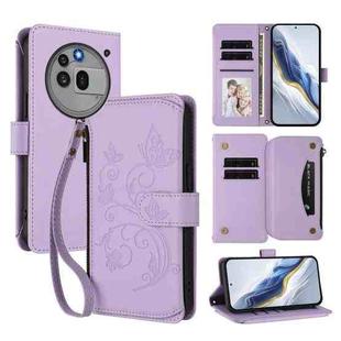 For Nothing Phone 3a Pro Butterfly Love Flower Multi-card Zipper Wallet Leather Phone Case(Light Purple)