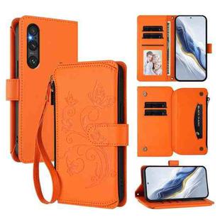 For Sony Xperia 1 V 2023 Butterfly Love Flower Multi-card Zipper Wallet Leather Phone Case(Orange)