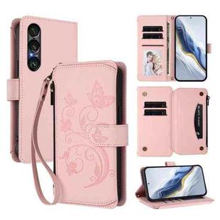 For Sony Xperia 1 VII Butterfly Love Flower Multi-card Zipper Wallet Leather Phone Case(Pink)