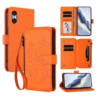 For Sony Xperia 10 VI 2024 Butterfly Love Flower Multi-card Zipper Wallet Leather Phone Case(Orange)