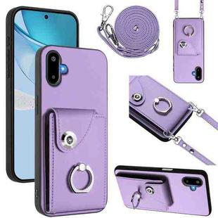 For Samsung Galaxy F06 5G / M06 5G Organ Card Bag Ring Holder Phone Case with Long Lanyard(Purple)