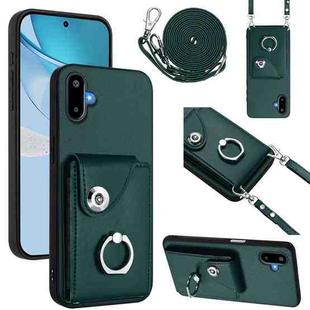 For Samsung Galaxy F06 5G / M06 5G Organ Card Bag Ring Holder Phone Case with Long Lanyard(Green)