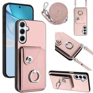 For Samsung Galaxy A26 5G Organ Card Bag Ring Holder Phone Case with Long Lanyard(Pink)