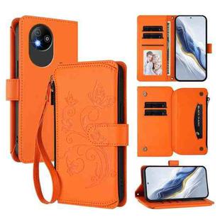 For ZTE Blade A35 Lite / A35 Core Butterfly Love Flower Multi-card Zipper Wallet Leather Phone Case(Orange)