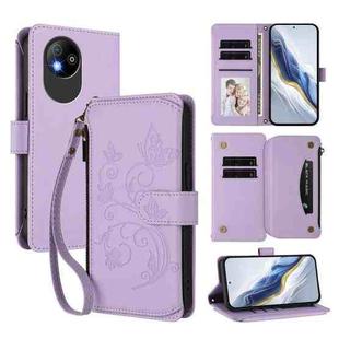 For ZTE Blade A35 Lite / A35 Core Butterfly Love Flower Multi-card Zipper Wallet Leather Phone Case(Light Purple)