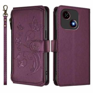For ZTE Blade A35e Butterfly Love Flower Multi-card Zipper Wallet Leather Phone Case(Dark Purple)