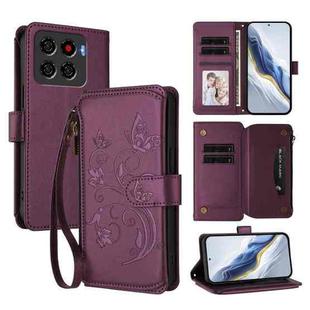 For ZTE Blade A56 Pro Butterfly Love Flower Multi-card Zipper Wallet Leather Phone Case(Dark Purple)