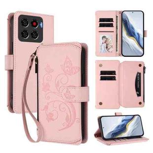 For ZTE Blade A56 Pro Butterfly Love Flower Multi-card Zipper Wallet Leather Phone Case(Pink)