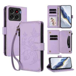 For ZTE Blade A56 Pro Butterfly Love Flower Multi-card Zipper Wallet Leather Phone Case(Light Purple)