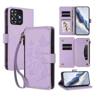 For ZTE Blade A73 4G Butterfly Love Flower Multi-card Zipper Wallet Leather Phone Case(Light Purple)