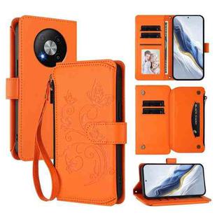 For ZTE Blade A73 5G Butterfly Love Flower Multi-card Zipper Wallet Leather Phone Case(Orange)
