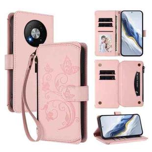 For ZTE Blade A73 5G Butterfly Love Flower Multi-card Zipper Wallet Leather Phone Case(Pink)