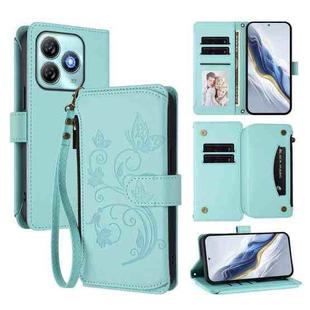 For ZTE Blade A75 4G Butterfly Love Flower Multi-card Zipper Wallet Leather Phone Case(Mint Green)
