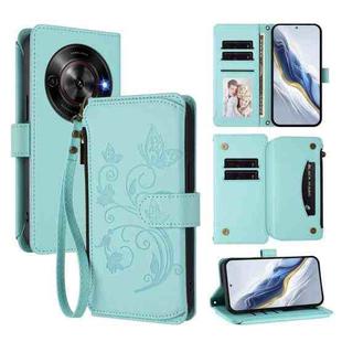 For ZTE Blade A75 5G / Nubia Focus 5G Butterfly Love Flower Multi-card Zipper Wallet Leather Phone Case(Mint Green)