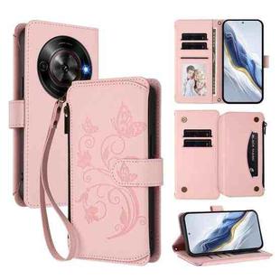 For ZTE Blade A75 5G / Nubia Focus 5G Butterfly Love Flower Multi-card Zipper Wallet Leather Phone Case(Pink)