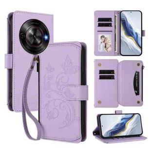 For ZTE Blade A75 5G / Nubia Focus 5G Butterfly Love Flower Multi-card Zipper Wallet Leather Phone Case(Light Purple)