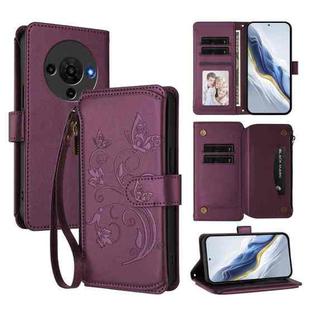 For ZTE Blade A76 5G Butterfly Love Flower Multi-card Zipper Wallet Leather Phone Case(Dark Purple)