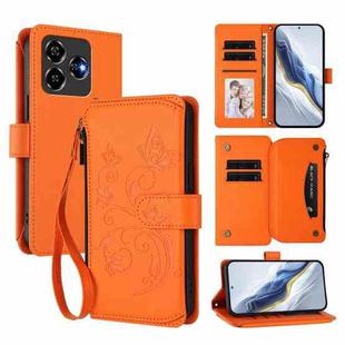 For ZTE Blade V60 4G / Axon 60 4G Butterfly Love Flower Multi-card Zipper Wallet Leather Phone Case(Orange)