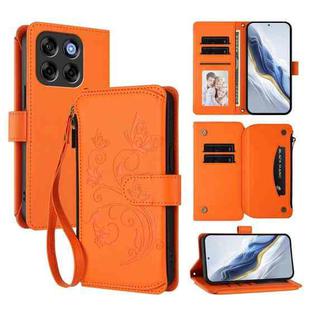 For ZTE Blade V70 Butterfly Love Flower Multi-card Zipper Wallet Leather Phone Case(Orange)