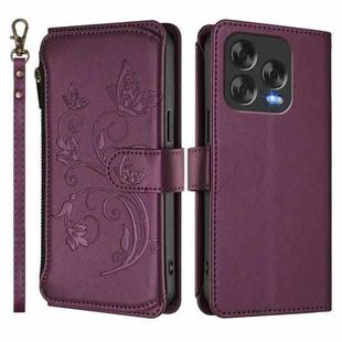 For ZTE Blade V70 Vita /Nubia V70 Design Butterfly Love Flower Multi-card Zipper Wallet Leather Phone Case(Dark Purple)