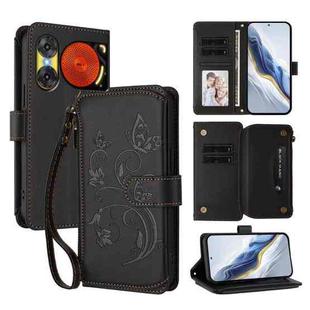 For ZTE Nubia Music 2 Butterfly Love Flower Multi-card Zipper Wallet Leather Phone Case(Black)