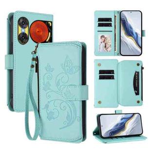For ZTE Nubia Music 2 Butterfly Love Flower Multi-card Zipper Wallet Leather Phone Case(Mint Green)