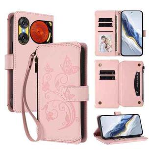 For ZTE Nubia Music 2 Butterfly Love Flower Multi-card Zipper Wallet Leather Phone Case(Pink)
