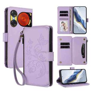 For ZTE Nubia Music 2 Butterfly Love Flower Multi-card Zipper Wallet Leather Phone Case(Light Purple)