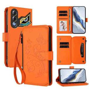 For ZTE Nubia Neo 3 GT Butterfly Love Flower Multi-card Zipper Wallet Leather Phone Case(Orange)