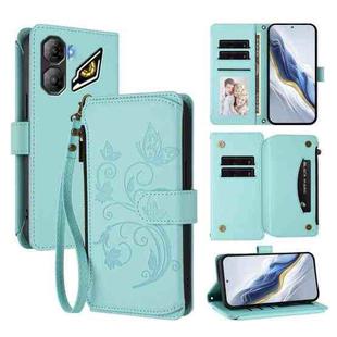 For ZTE Nubia Neo 3 GT Butterfly Love Flower Multi-card Zipper Wallet Leather Phone Case(Mint Green)