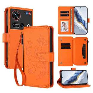 For ZTE Nubia Z70 Ultra Butterfly Love Flower Multi-card Zipper Wallet Leather Phone Case(Orange)