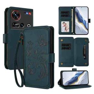 For ZTE Nubia Z70 Ultra Butterfly Love Flower Multi-card Zipper Wallet Leather Phone Case(Dark Green)