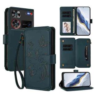For ZTE Nubia Z60 Ultra Butterfly Love Flower Multi-card Zipper Wallet Leather Phone Case(Dark Green)