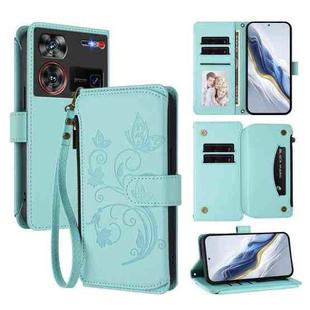 For ZTE Nubia Z60 Ultra Butterfly Love Flower Multi-card Zipper Wallet Leather Phone Case(Mint Green)