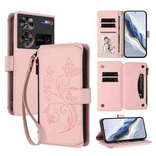 For ZTE Nubia Z60 Ultra Butterfly Love Flower Multi-card Zipper Wallet Leather Phone Case(Pink)