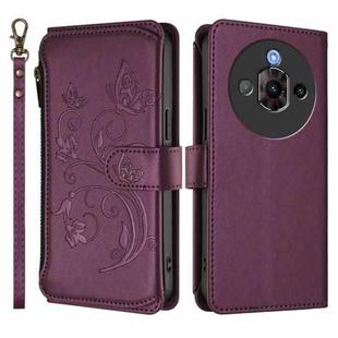 For ZTE Nubia Focus Pro 5G Butterfly Love Flower Multi-card Zipper Wallet Leather Phone Case(Dark Purple)