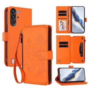For ZTE Nubia RedMagic 10 Pro Butterfly Love Flower Multi-card Zipper Wallet Leather Phone Case(Orange)
